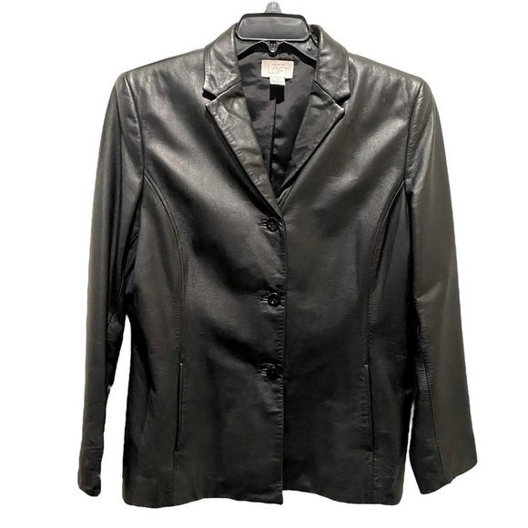 Ann Taylor Loft Leather Jacket Blazer  Black 14 - Picture 1 of 5